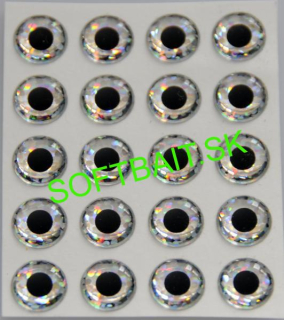 3D SAMOLEPIACE OČI SILVER BLACK 10MM-20KS